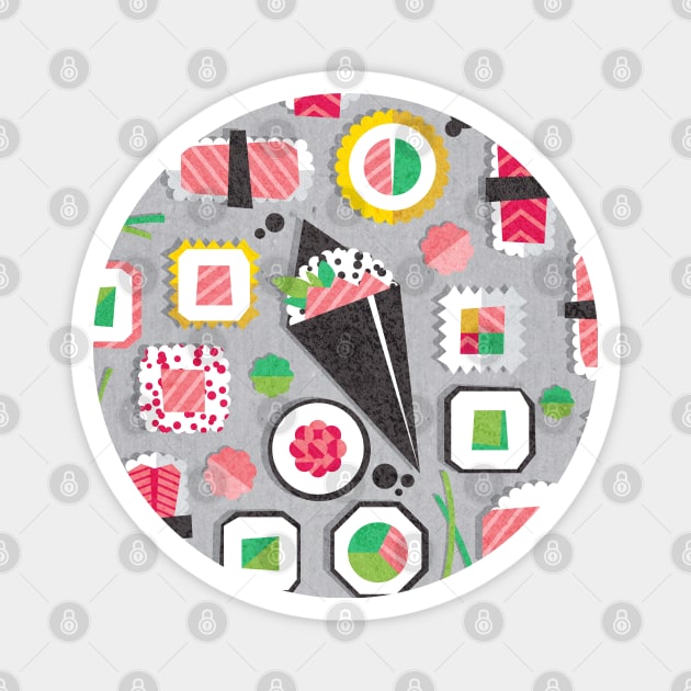 Paper cut geo sushi // pattern // grey background Magnet by SelmaCardoso